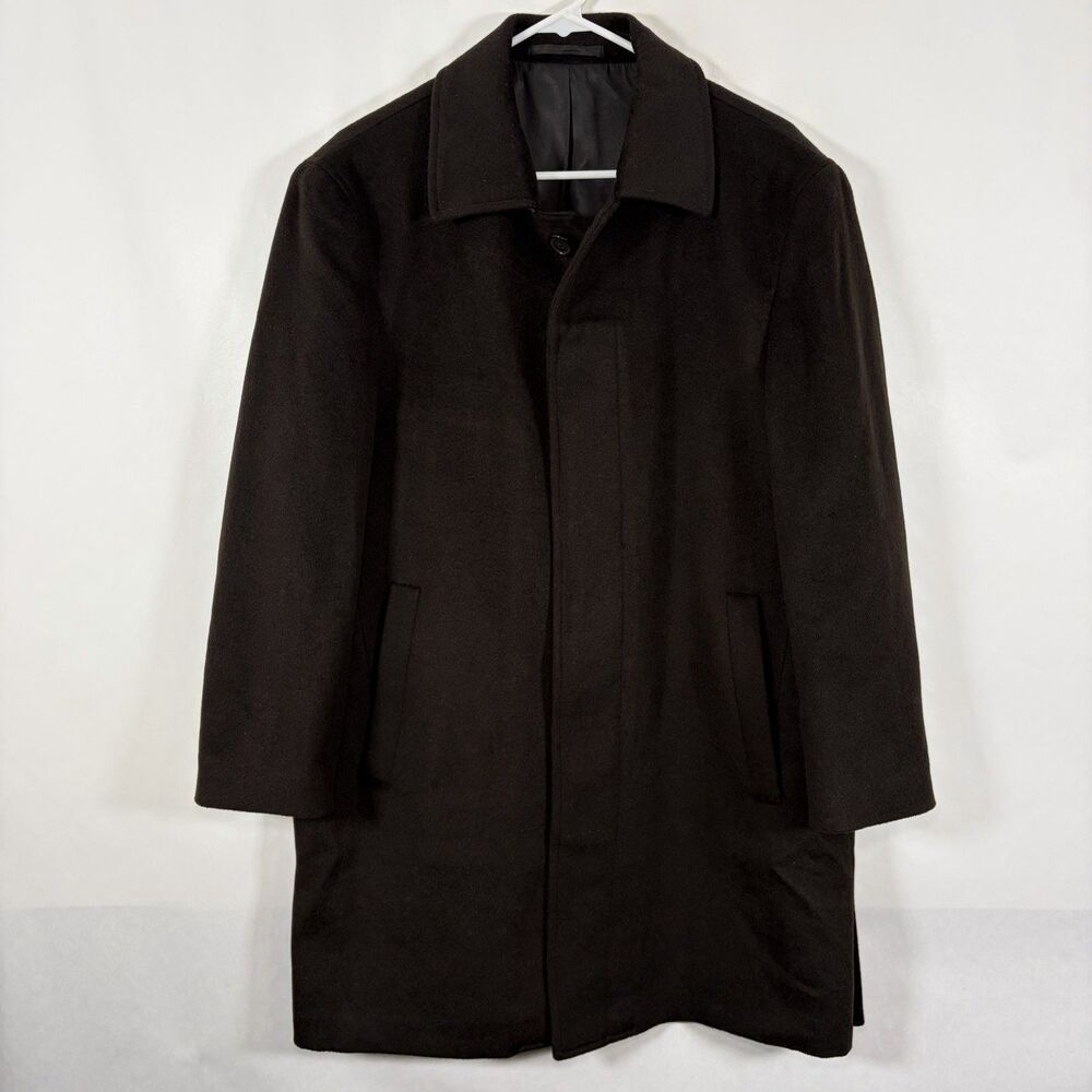 Kenneth Cole Reaction Mid Length Pea Coat Mens Size 38S Small Dark Brown Soft